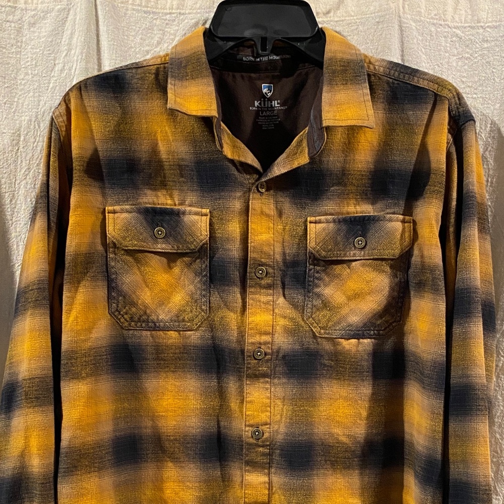 Kuhl Men's Yellow and Black Plaid Button-Down Shirt